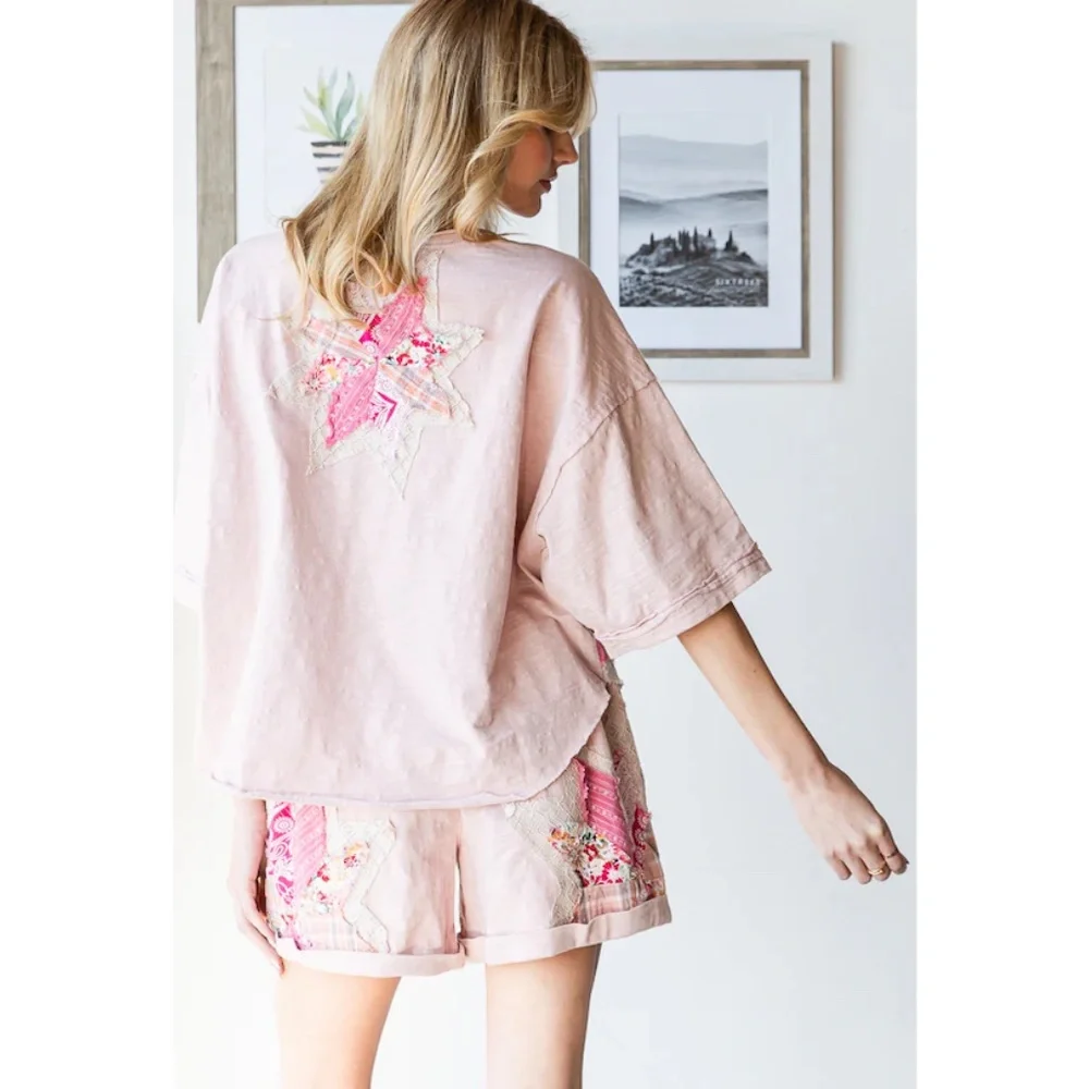 Oli & Hali Pink Star Embellished Women Shorts - Picture 3 of 6